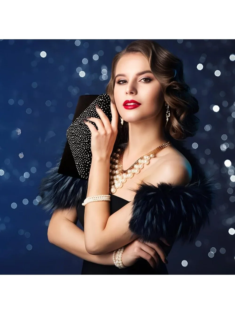 Women's Black White Rhinestone Clutch Purse For Evening Bag Wedding Handbags